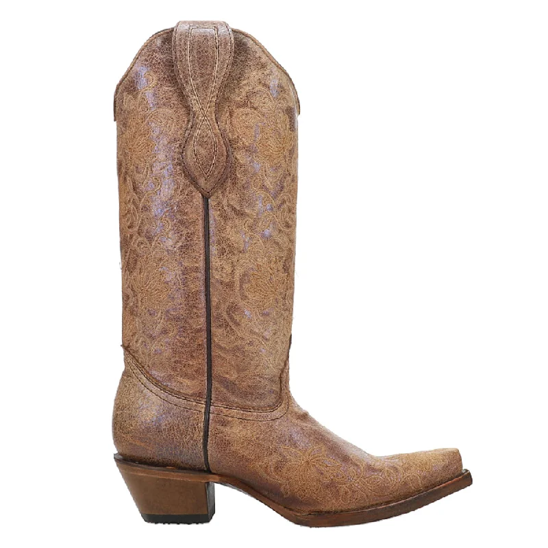 Ld Brown Embroidery Snip Toe Cowboy Boots