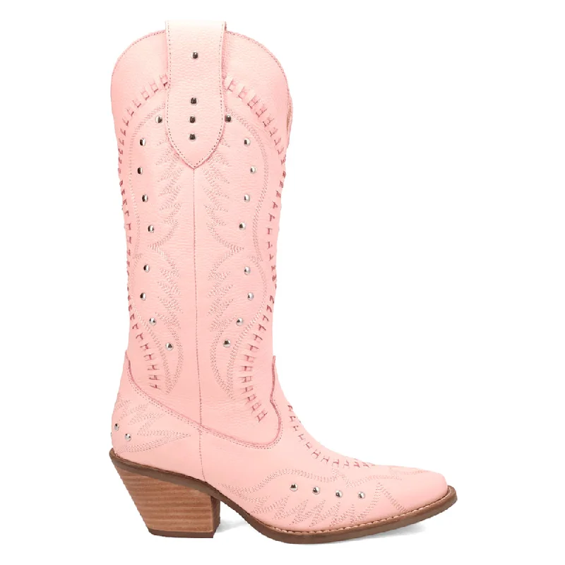 Pretty N' Pink Embroidered Studded Snip Toe Pull On Cowboy Boots