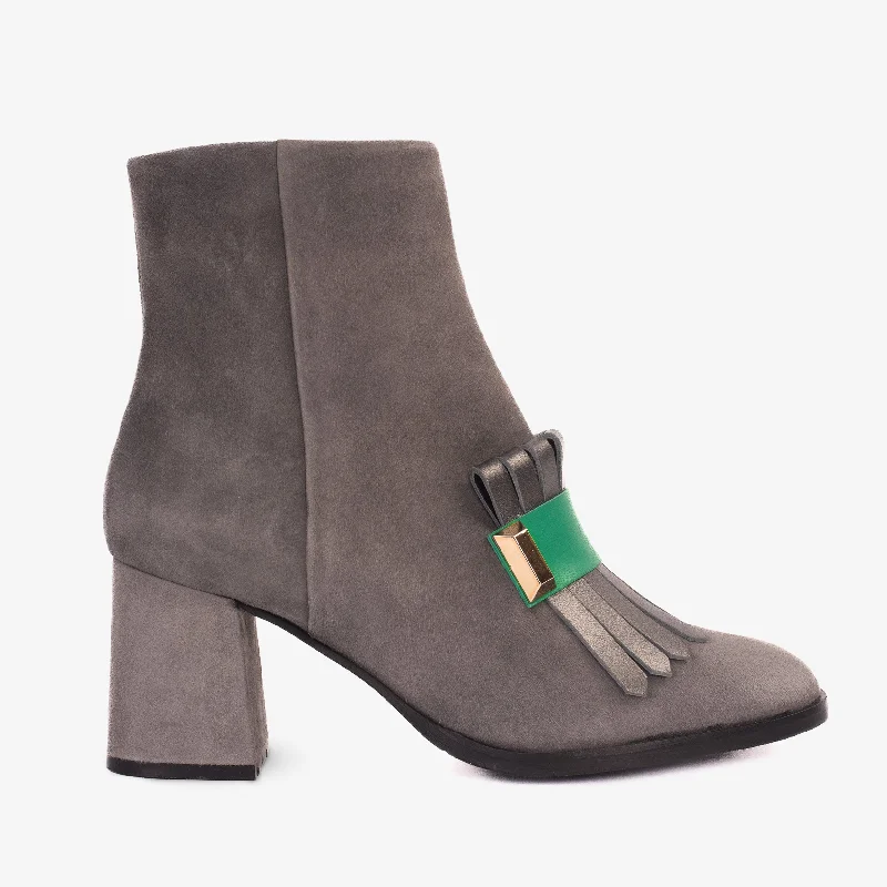 The Luksor Grey Suede Leather Block Heel Women Boot