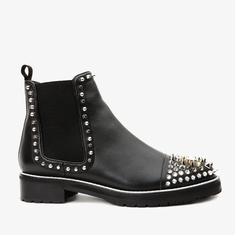 The Vuvulane Black Spike Leather Ankle Women Boot