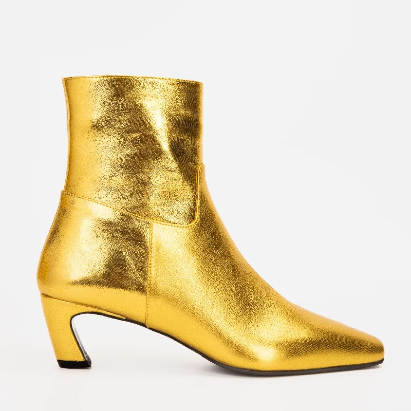 The Golden Glow Gold Leather Kitten Heel Women Boot