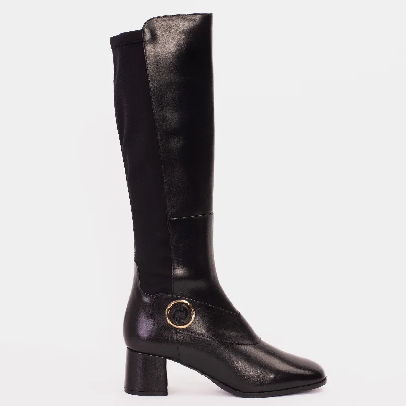 The Windsor Black Leather Knee High Women Boot