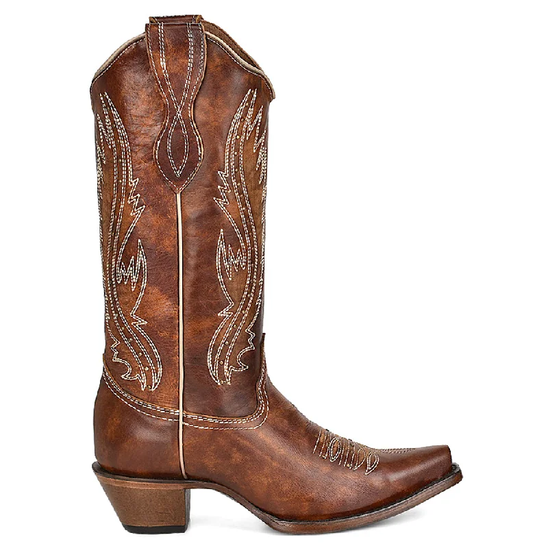 Ld Tan Embroidery & Studs Snip Toe Cowboy Boots