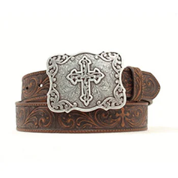 Nocona Women's Brown Tooled Cross Belt