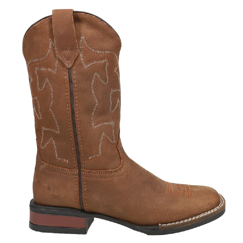 Cow Hide Crazy Horse Round Toe Cowboy Boots (Big Kid)