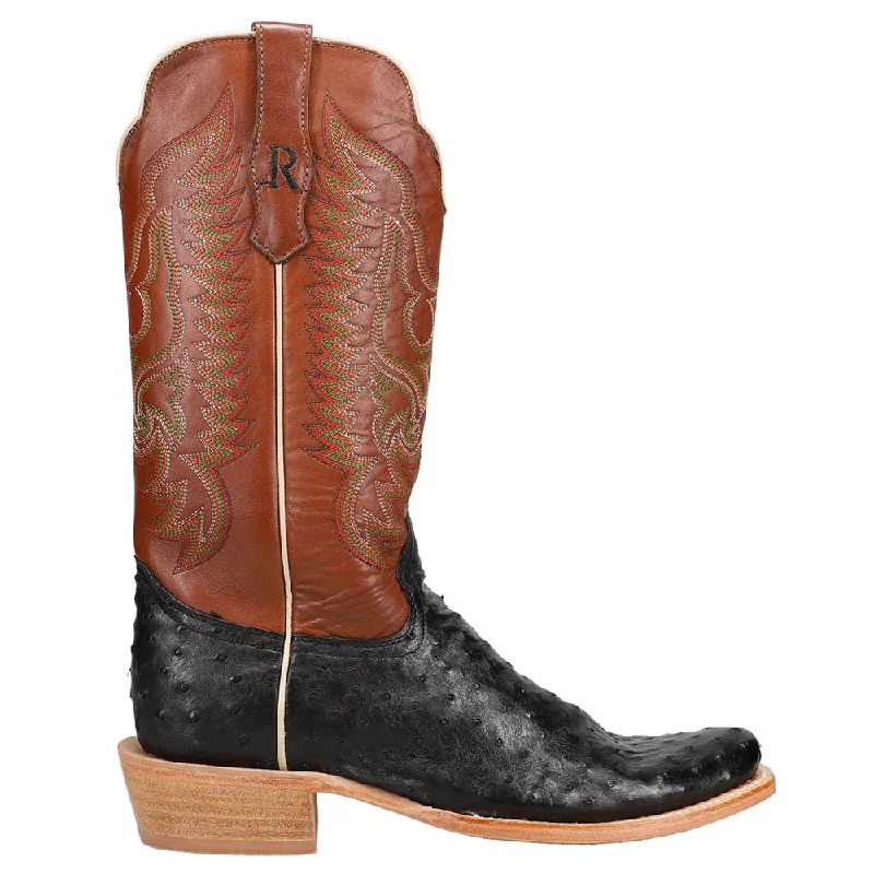 Full Quill Ostrich Square Toe Embroidered Cowboy Boots