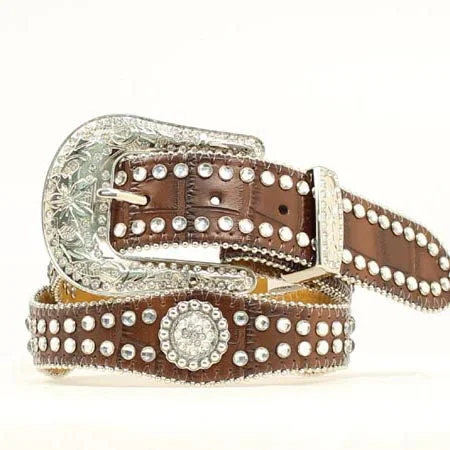 Nocona Girl's Brown Scalloped Rhinestone Belt