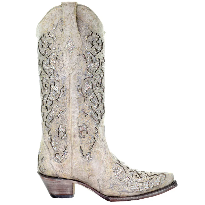 Glitter Inlay Studded Snip Toe Cowboy Boots