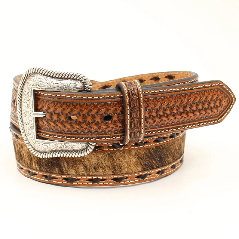 Nocona Men's Basketweave Tabs Calf Hair Belt