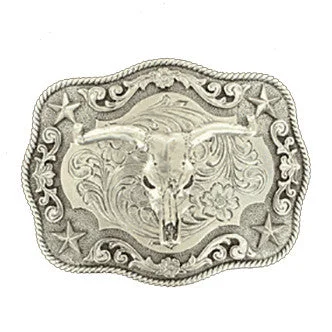 Rectangular Rope Edge Steer Skull Buckle