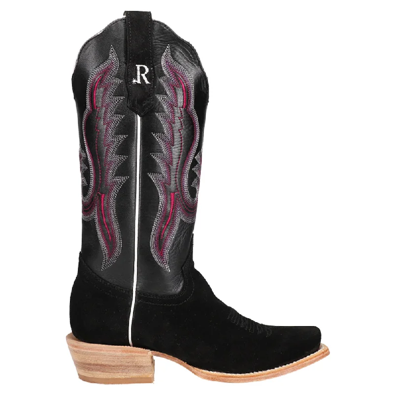 Rough Out Black Embroidered Square Toe Cowboy Boots